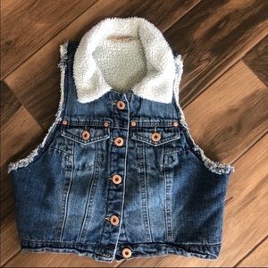 Sherpa lined denim sleeveless cutoff  jean vest